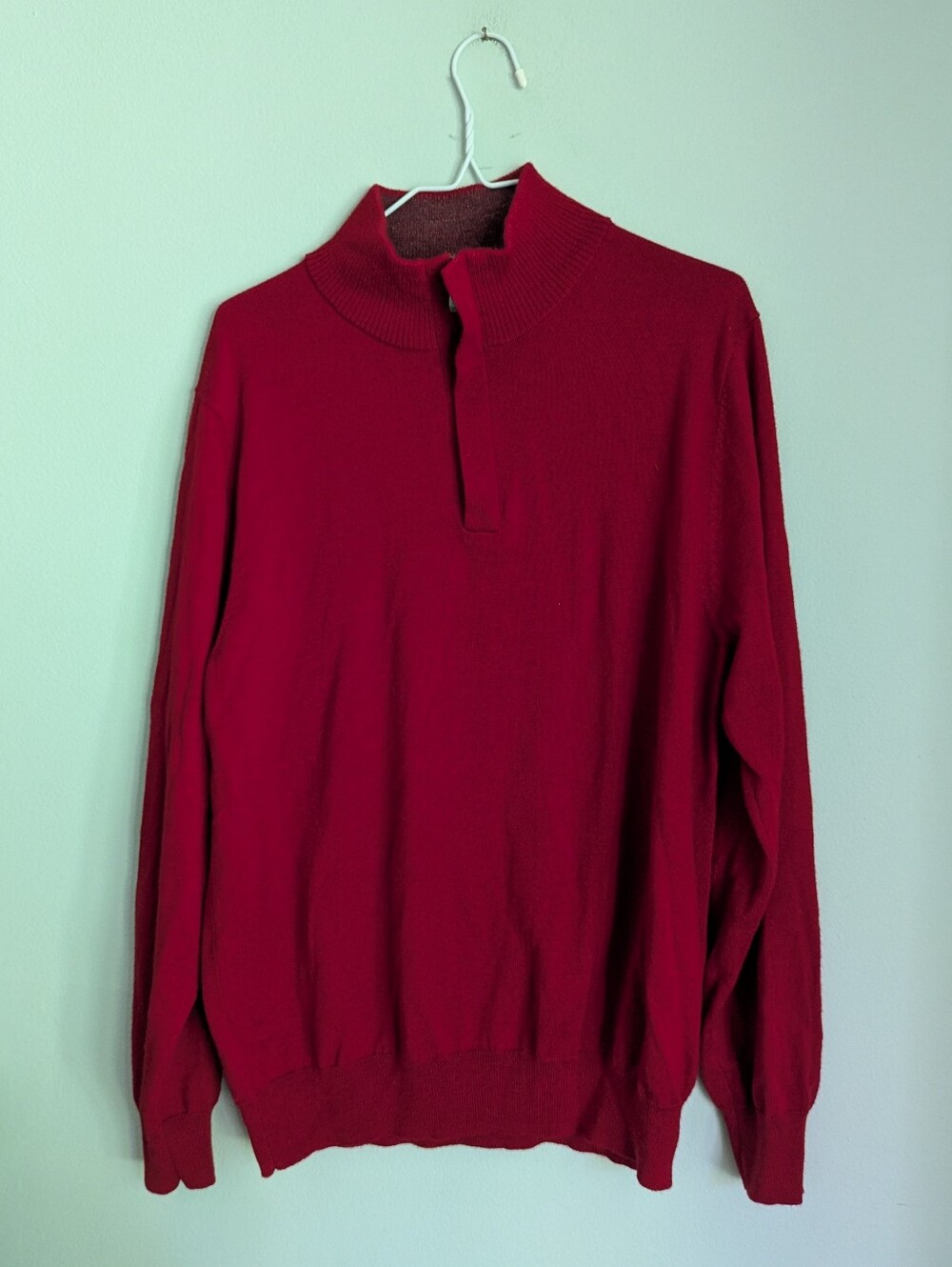 Alan Flusser Merino Wool Blend 1/4 Zip Sweater Mens Large Red Mock Neck Pullover